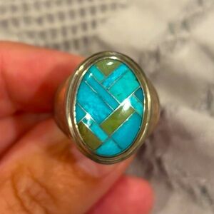Carolyn Pollack Relios Genuine Sterling Silver 925 & Turquoise Inlaid Ring, Sz 7
